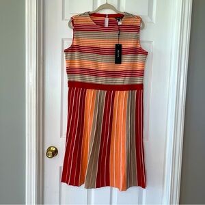Misook Color Block Stripe Acrylic Knit Dress Women Size Medium Red Peach Tan NEW